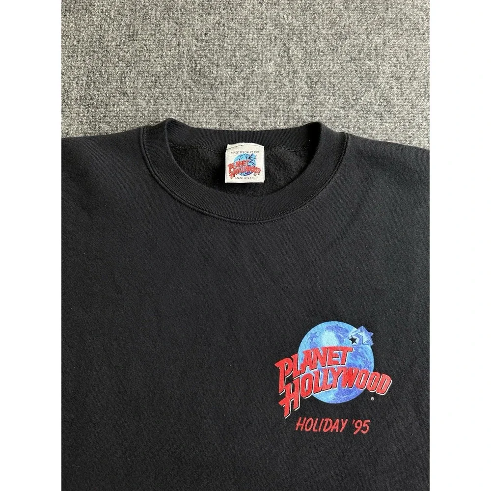 Mens 1995 Planet Hollywood Holiday World Cities Black Sweatshirt Made USA Size L